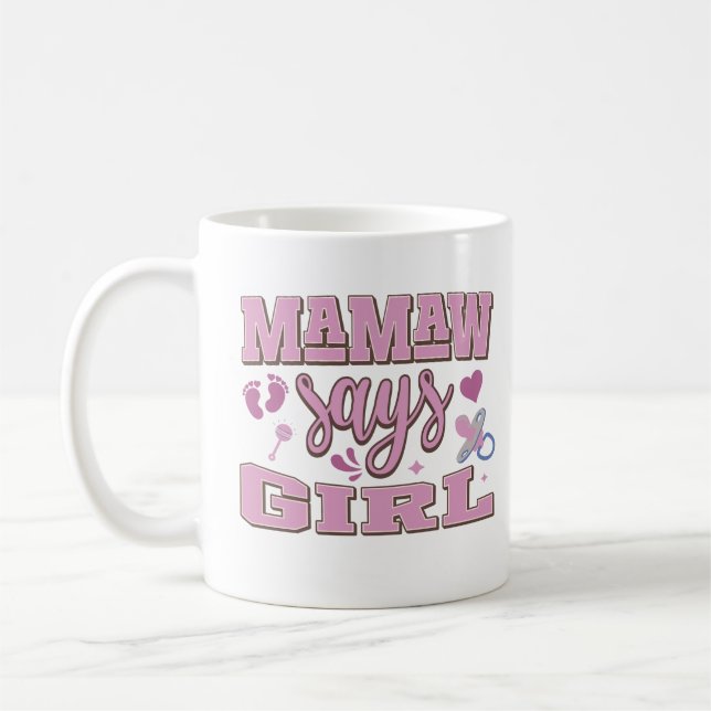 Caneca De Café Mamaw Diz Menina Gravidez Anunciando Festa de Bebê (Esquerda)