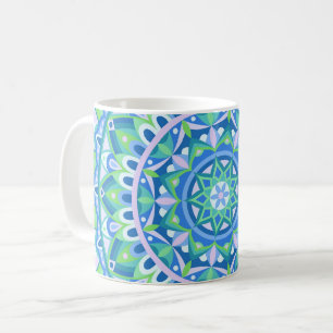 Caneca De Café Mandala Azul Boho Geométrico Calmante Espiritual