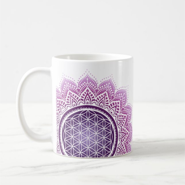 Caneca De Café Mandala consciente Flor da vida roxo (Esquerda)