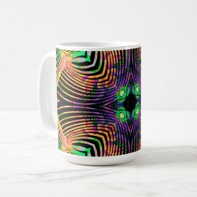 Caneca De Café Mandala de Linha Negra Laranja, Verde (Frente Esquerda)