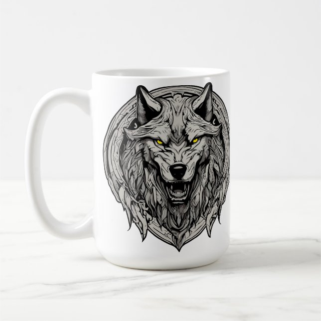 Caneca De Café Mandala do Lobo Feroz: Símbolo de Força (Esquerda)