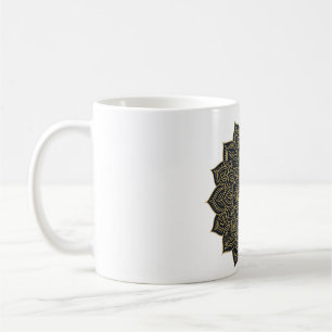Caneca De Café Mandala Dourada e marinho