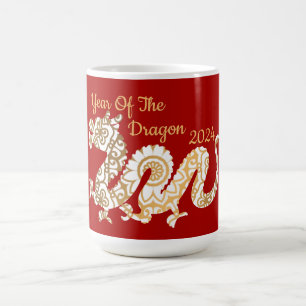 Caneca De Café Mandala Dragon 2024 Vermelho de Ano Novo chinês