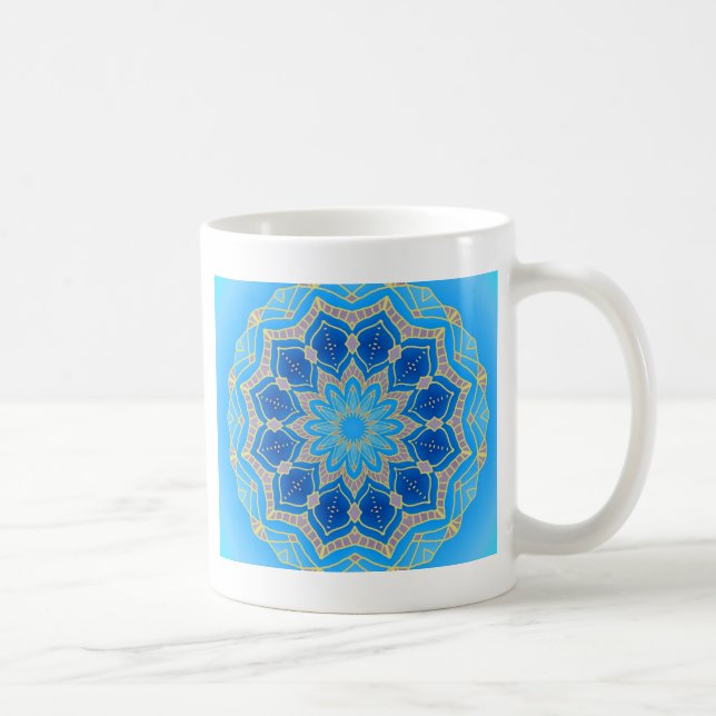 Caneca De Café Mandala em azul elétrico e turquesa (Direita)