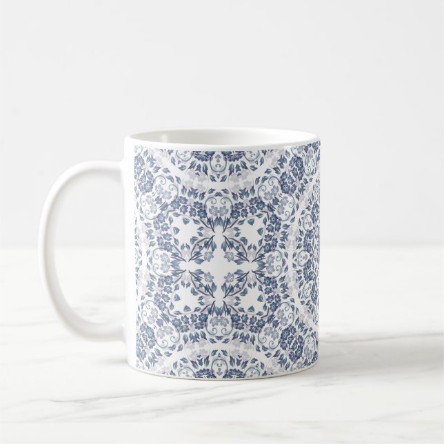 Caneca De Café Mandala Floral Azul Empoeirado (Esquerda)