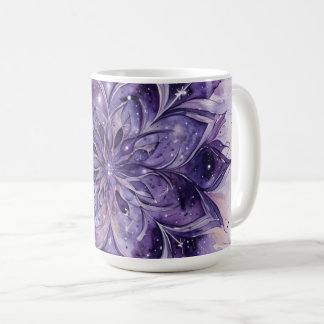 Caneca De Café Mandala Floral de Aquarela Roxa