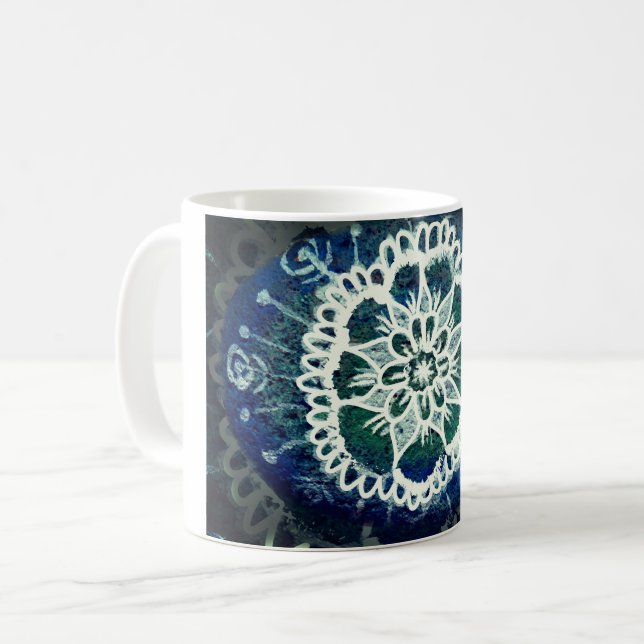 Caneca De Café Mandala Floral Mug Blue (Frente Esquerda)