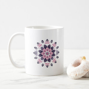 Caneca De Café Mandala Floral Rosa e Roxo - Escandinavo