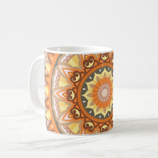 Caneca De Café Mandala Harmonia de Outono Padrão de Folhas de Out (Frente Esquerda)