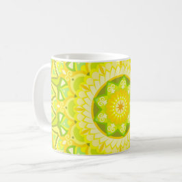 Caneca De Café Mandalá Primavera Verde Amarelo Floral Boho
