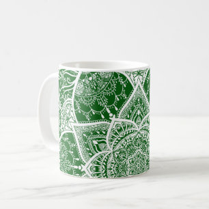 Caneca De Café Mandala Verde e Branco - Loergann em Moringa