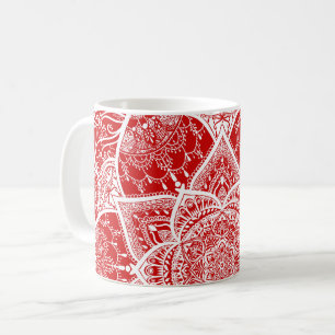 Caneca De Café Mandala Vermelha e Branca - Loergann na Cereja