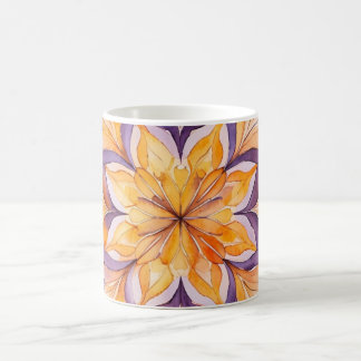 Caneca De Café Mandalas Florais em Aquarela Laranja e Roxo