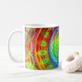 Caneca De Café Mandalas Fractais de Tiedye Arco-íris