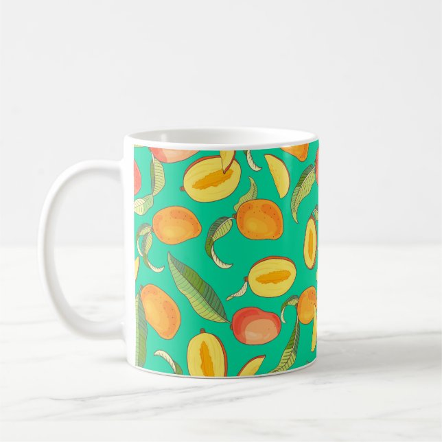 Caneca De Café Mango. Padrão sem costura com trópico amarelo e ve (Esquerda)