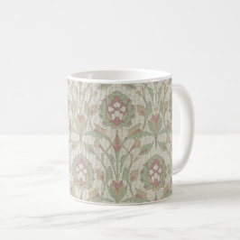 Caneca De Café Mangueira Floral Persa Vermelha Desbotada e Verde