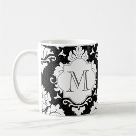 Caneca De Café Mangueira Monograma com Damasco Preto e Branco
