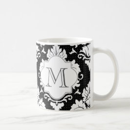 Caneca De Café Mangueira Monograma com Damasco Preto e Branco