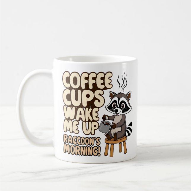 Caneca De Café Manhã engraçada com Raccoon com café (Esquerda)