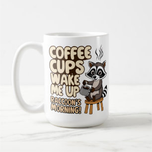 Caneca De Café Manhã engraçada com Raccoon com café