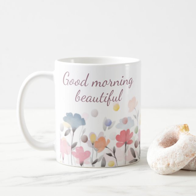 Caneca De Café Manhã Lindas Flores De Arte Por Aquarela (Com Donut)