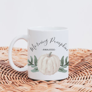 Caneca De Café Manhã Pumpkin Watercolor Pumpkin com Nome
