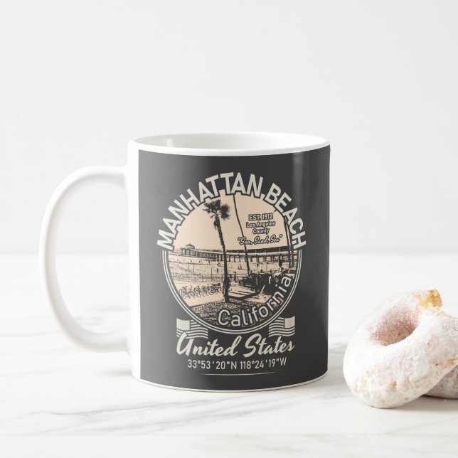 CANECA DE CAFÉ MANHATTAN BEACH CITY - LOS ANGELES CALIFÓRNIA (Com Donut)