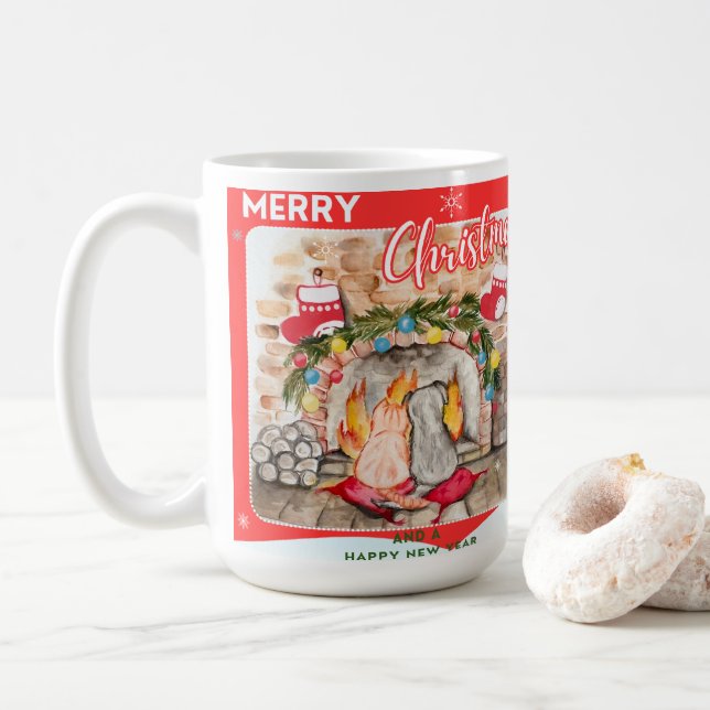 Caneca De Café Manta de Natal com cão e gato (Com Donut)