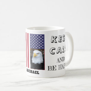 Caneca De Café Mantenha a calma com a bandeira dos EUA e a foto d