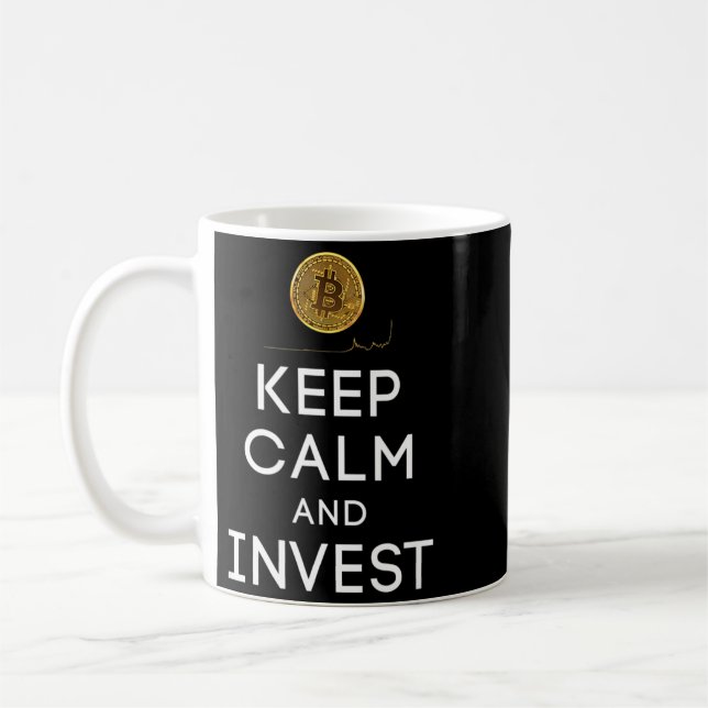 Caneca De Café Mantenha a Calma e Invista em Moeda Criptográfica  (Esquerda)