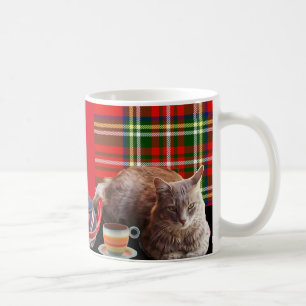 CANECA DE CAFÉ "MANTENHA A CALMA E O GATINHO LIGADOS", RED TARTAN