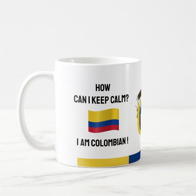 Caneca De Café Mantenha Calma Colômbia e Texto Engraçado, Bandeir (Esquerda)