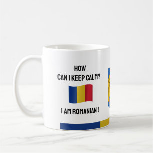 Caneca De Café Mantenha Calma Romênia e Texto Engraçado, Bandeira