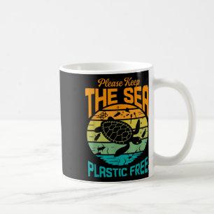 Caneca De Café Mantenha o Mar Livre de Plástico, Frase Ambiental