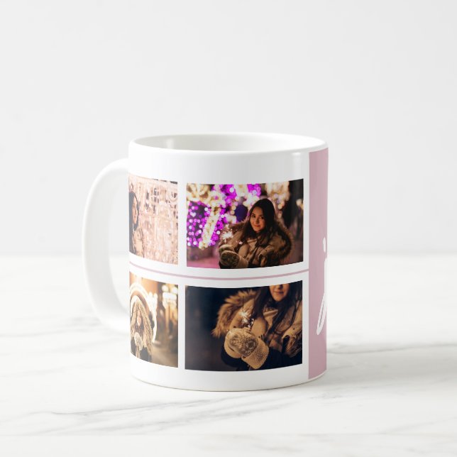 Caneca De Café Mantenha o nome da Colagem de Fotografias Rosa 4 c (Frente Esquerda)