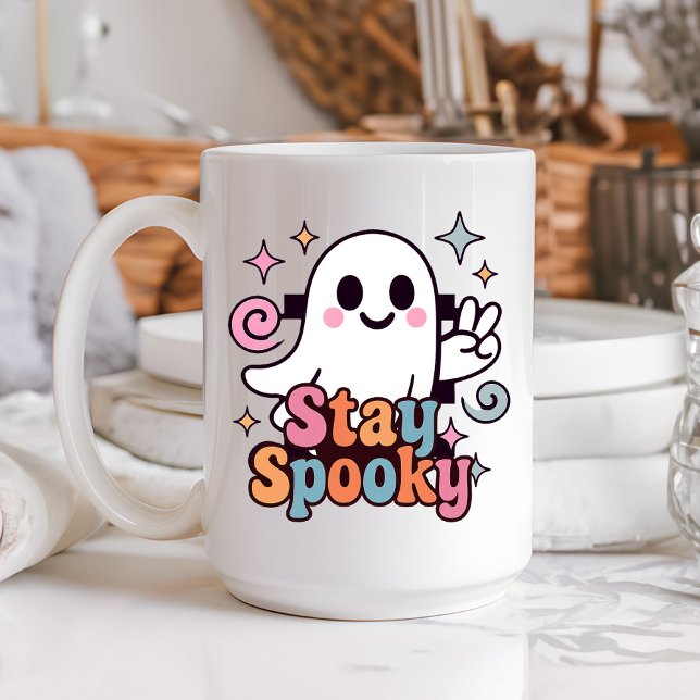 Caneca De Café Mantenha-se assustado, Fantasma Fantasma Retro Pas (Celebrate Halloween season in style with this groovy ghost stay spooky design.)