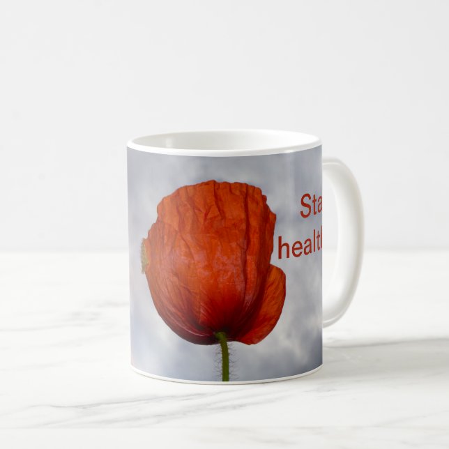 Caneca De Café Mantenha-se saudável com flor vermelha (Frente Esquerda)