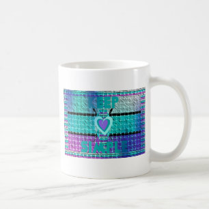 Caneca De Café Mantenha Simples: Arte de Padrão de Coração Ciano