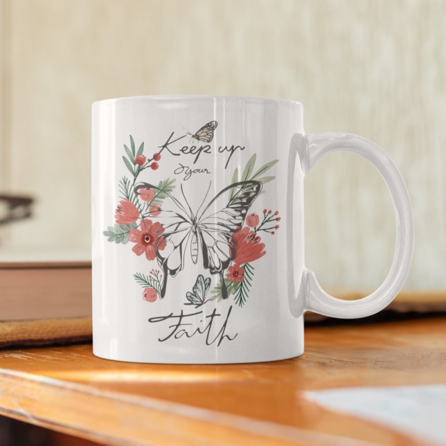 Caneca De Café Mantenha Sua Fé Floral. (Criador carregado)