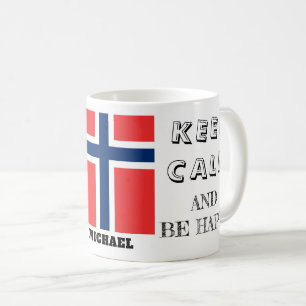 Caneca De Café Manter Calma com Bandeira da Noruega