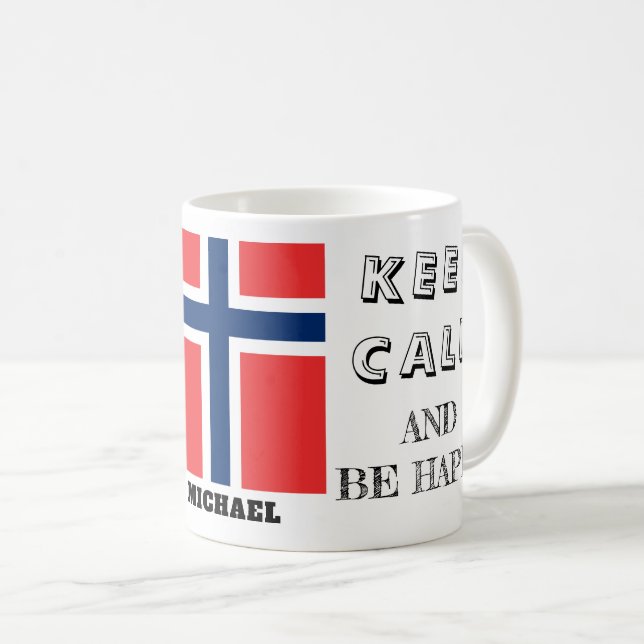 Caneca De Café Manter Calma com Bandeira da Noruega (Frente Esquerda)
