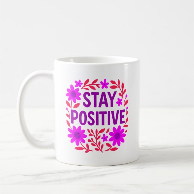 Caneca De Café Manter Citação Motivacional Floral Positiva (Esquerda)