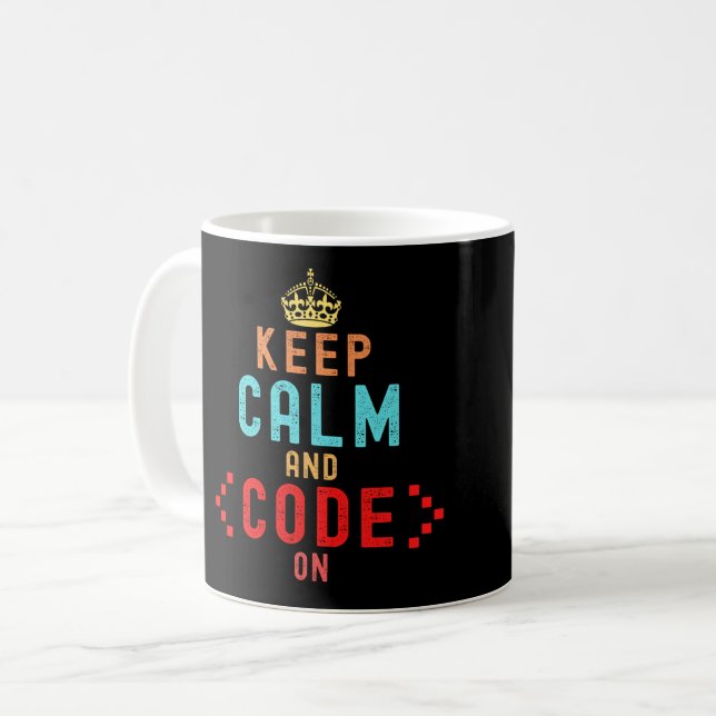 CANECA DE CAFÉ MANTER O CALMO E O CÓDIGO LIGADOS - PROGRAMADOR YO (Frente Esquerda)