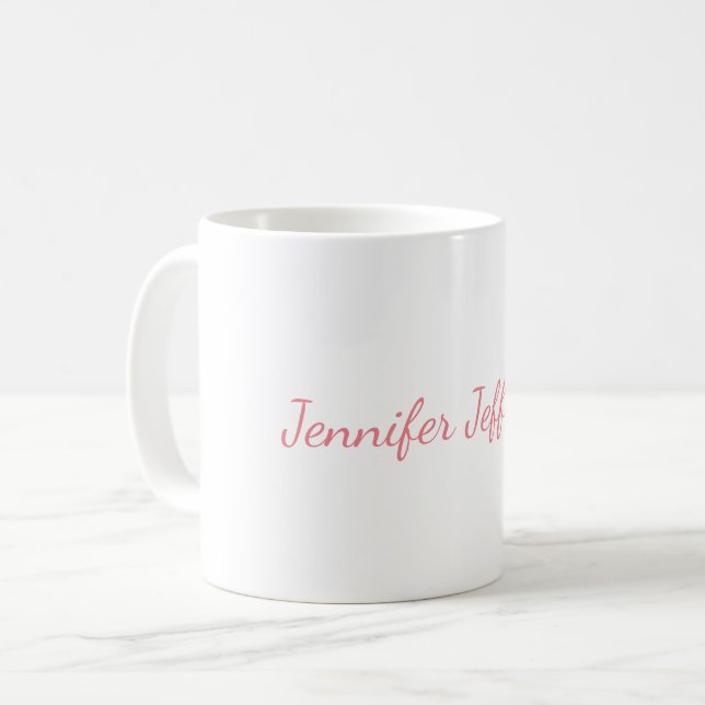 Caneca De Café Manuscrito Branco Simples Moderno Seu Nome (Frente Esquerda)