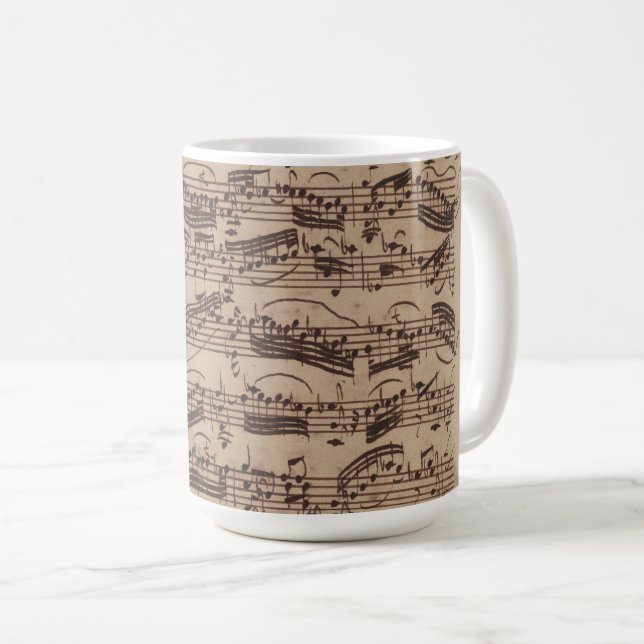Caneca De Café Manuscrito de Antecipação de Música de Folha Antig (Frente Esquerda)