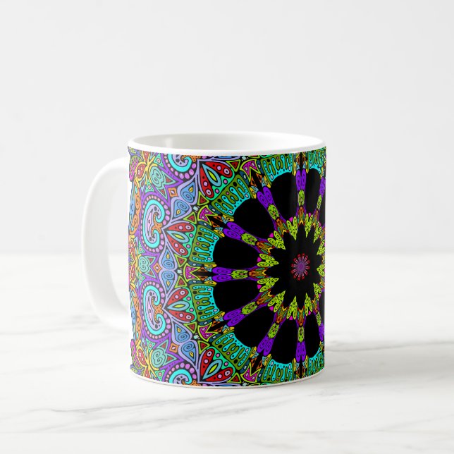 Caneca De Café Manuscrito Mandala Relógio Face 24 (Frente Esquerda)