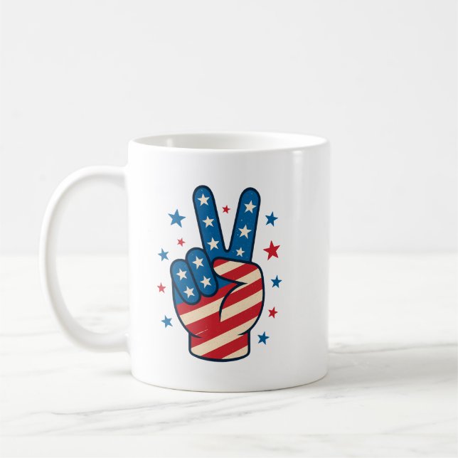 Caneca De Café Mão da Paz Bandeira dos EUA 4 de Julho (Esquerda)