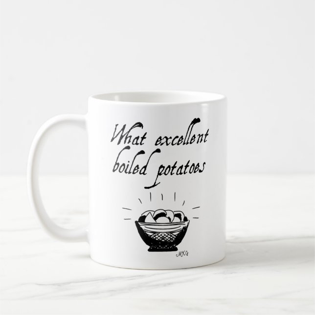 Caneca De Café Mão de Citação de Batata Funny Jane Austen Ilustra (Esquerda)