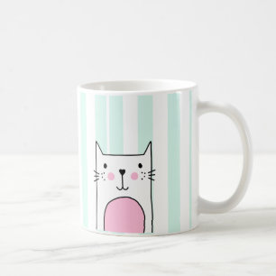 Caneca De Café Mão-de-gato-rosa-branca-desenhada à mão Maca-de