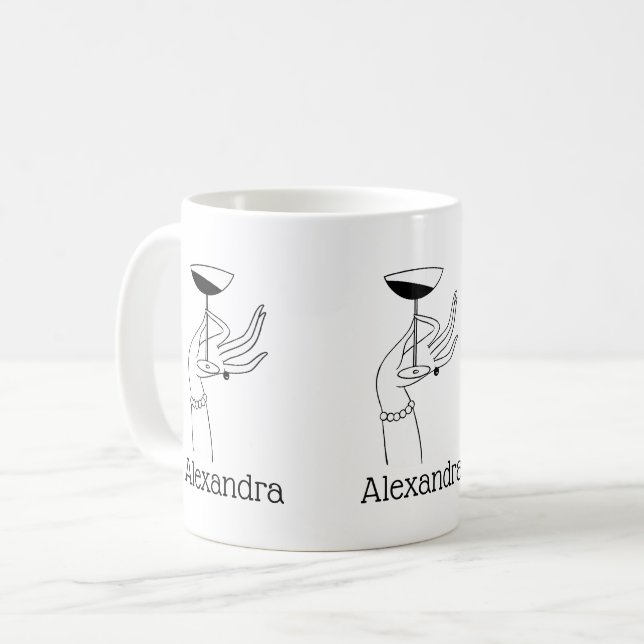 Caneca De Café Mão de Senhora Art Déco Segurando um Copo de Champ (Frente Esquerda)